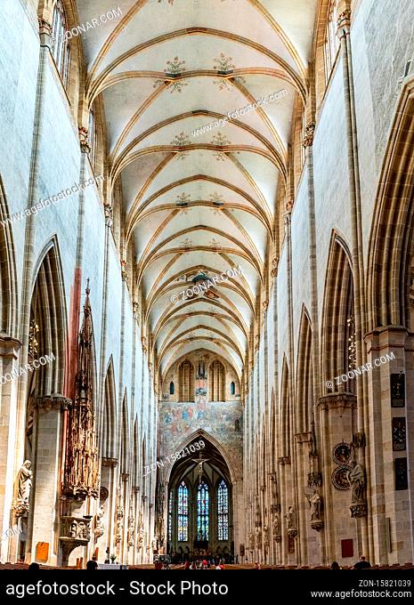 Ulm, BW / Germany - 14 July 2020: view of the center aisle and choir and pulpit in the minster of Ulm
