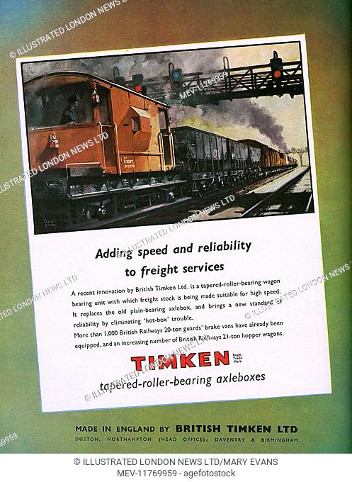 A recent innovation by British Timken Ltd - a tapered-roller-bearing wagon bearing unit for freight stock made suitable for high speed and replacing the old...