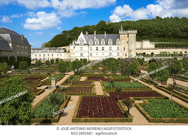Villandry, Castle and gardens, Château de Villandry, Indre et Loire, Touraine, Loire Valley, UNESCO World Heritage Site, France