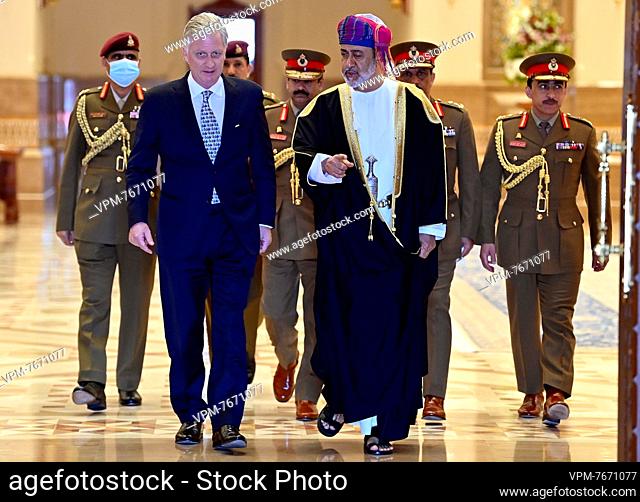 King Philippe - Filip of Belgium and Sultan of Oman Haitham bin Tariq Al Said pictured during the Farewell His Majesty The King and His Majesty The Sultan...