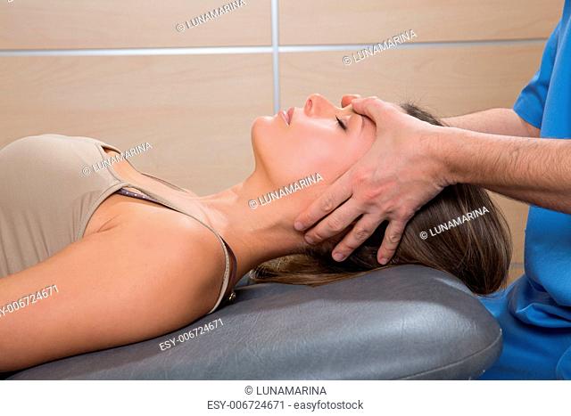 facial reflexology doctor hands in woman face therapy profile view