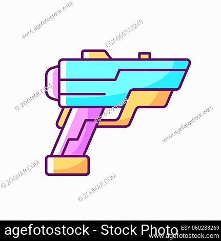 Laser weapon RGB color icon. Ray gun. Beam pistol. Hnadgun for dystopian war. Science fiction action genre. Cyberpunk movie, sci fi game