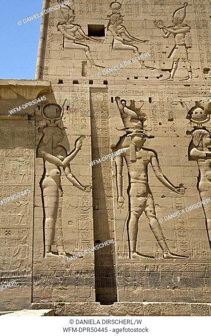 Reliefs at Temple of Isis on Philae Island, Aswan, Egypt
