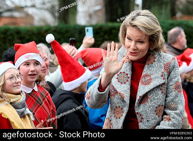 Queen Mathilde of Belgium leaves after a royal visit to the Francoise Schervier rest and care home in Chaudfontaine, Thursday 21 December 2023