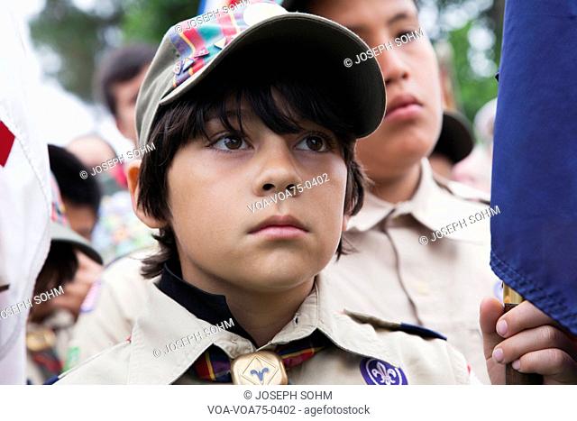Boyscout face at 2014 Memorial Day Event, Los Angeles National Cemetery, California, USA