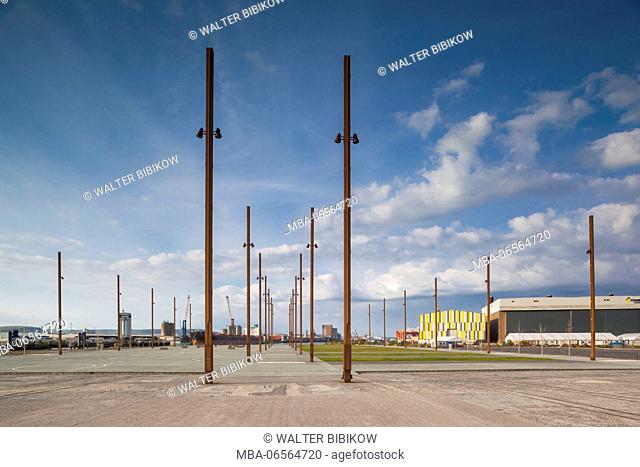 UK, Northern Ireland, Belfast, Belfast Docklands, markings of exact spot in the former Harland and Wolff shipyard where the Titanic was built