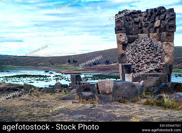 Funerary tower of the Colla people at Sillustani near Puno, Peru