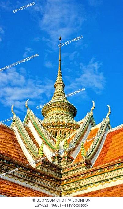 Roof of ordination Hall in Wat Arun, Bangkok, Thailand