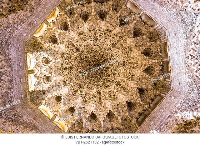 Muqarnas Dome of the Hall of the Two Sisters in the Alhambra palace. Granada, Spain
