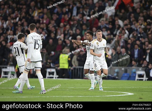 Madrid Spain; 11/29/2023.- Real madrid player Rodrygo score goal. Real Madrid vs Napoli Champions League group stage matchday 5