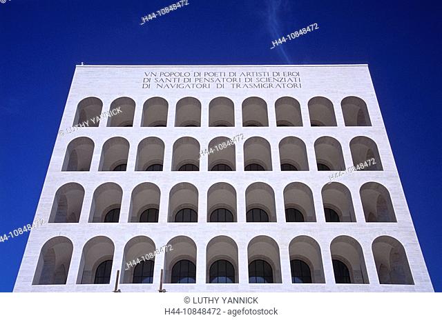Italy, Europe, Lazio, Palazzo della Civilta del Lavoro, EUR, Rome, E42, arched windows, architecture, Benito Mussolini
