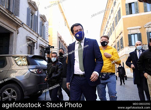 Italian senator Matteo Salvini leaves Palazzo Madama, seat of the Senate. Rome (Italy), December 14th, 2020
