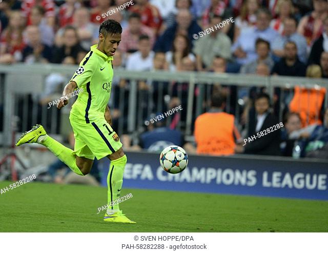 Barcelona's Neymar in action during the Champions League semi final soccer match FC Bayern Munich vs FC Barcelona in Munich, Germany, 12 May 2015