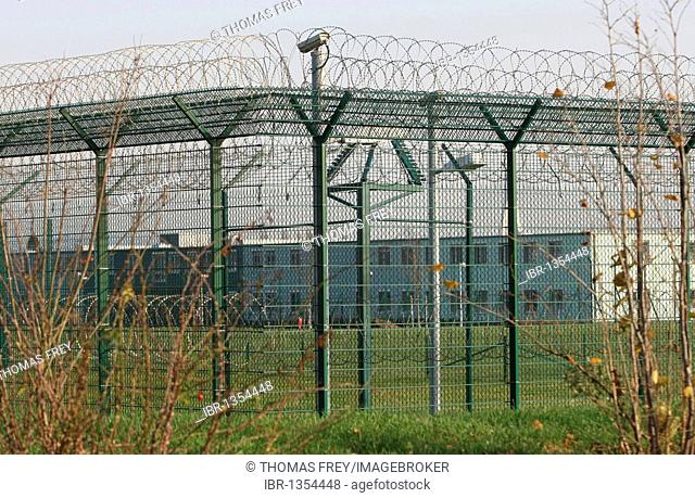 Double fences surrounding the Nettegut psychiatric clinic where many criminal offenders are housed, Weissenthurm, Mayen-Koblenz district, Rhineland-Palatinate