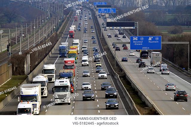 11.02.2015, near Frankfurt, DEU, Germany, heavy traffic on the motorway A3 near Frankfurt - bei Frankfurt, Hesse, Germany, 11/02/2015
