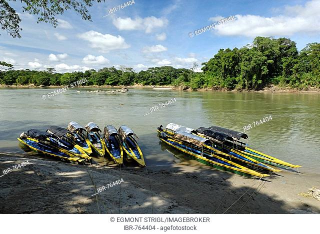 Boats on the Usumacinta River, Chiapas, Mexico, Guatemala, Central America