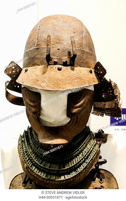 Japan, Honshu, Kanagawa Prefecture, Odawara, Odawara Castle, Exhibit of Historical Warriors Helmet in The Main Tower
