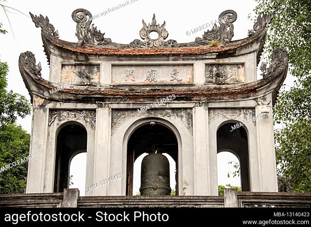 historical temple with bell, Hanoi, Vietnam