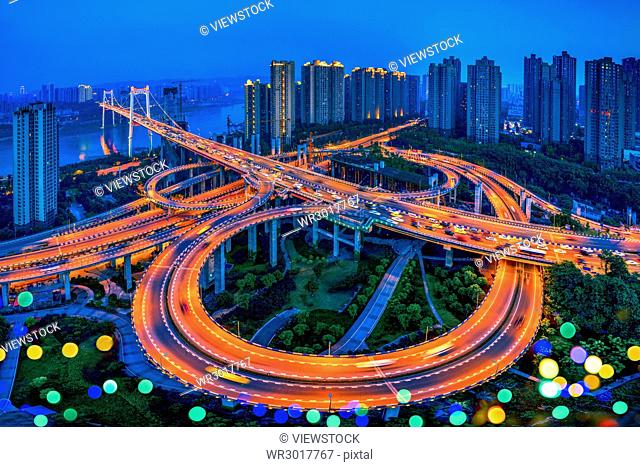 Egongyan bridge and overpass night view of Chongqing, China