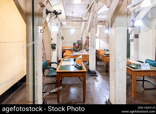 London, United Kingdom - May 13, 2019: Interior view of the shelter which housed the Cabinet War Rooms during WW II. Today is part of the Churchill War Rooms...