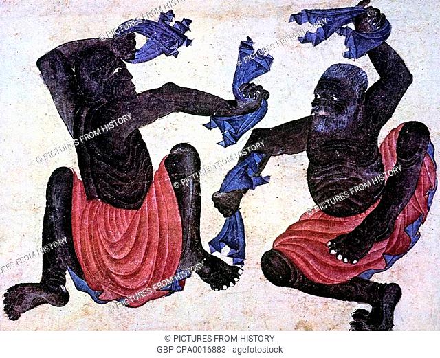 Central Asia: Demons dancing in the desert wastes. Siyah Kalem School, 15th century