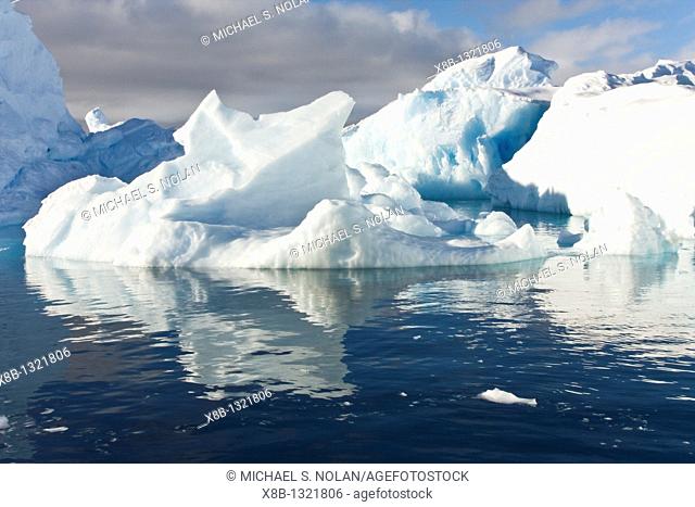 Iceberg detail in and around the Antarctic Peninsula during the summer months  More icebergs are being created as global warming is causing the breakup of major...