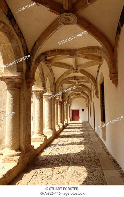 Vaulted arch cloisters within the Convent of Christ, UNESCO World Heritage Site, associated with the Knights Templar, Tomar, Ribatejo, Portugal, Europe