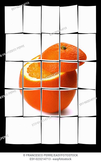 fresh ripe orange cutted on top , isolated on white background