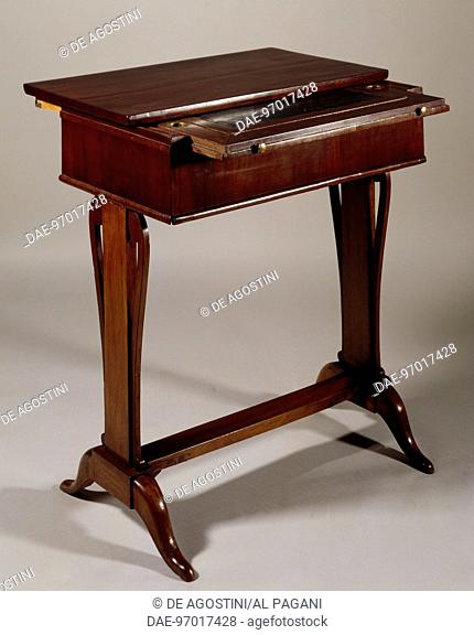 Directoire style walnut writing desk, half open. France, late 18th century