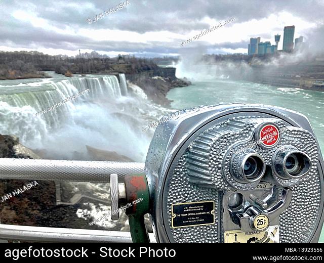 Niagara Falls, UNESCO World Heritage Site. 25 cent for rent binoculars provide closer look at the falls