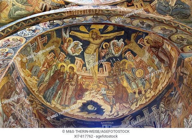 The Naos of the Church of St Nicholas of the Probota Monastery, Wall painting representing the Crucifixion, South Bucovina, Moldavia, Romania
