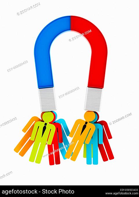 People magnet attracting multi-colored people shapes