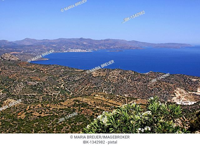 Gulf of Mirambello in front of Agios Nikolaos, view from the terrace of Faneromeni Monastery in Moni Faneromenis, Crete, Greece, Europe