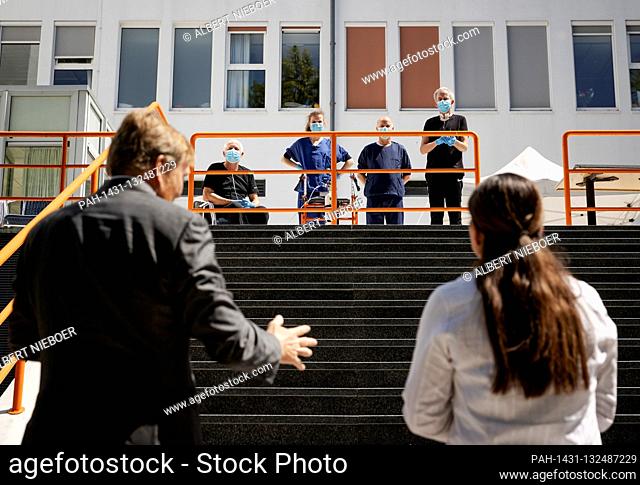 King Willem-Alexander of The Netherlands arrives at rehabilitation center Adelante in Hoensbroek, on May 19, 2020, for a workvisit
