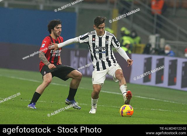 Paulo Dybala (R-Juventus) Sandro Tonali (L-Milan) during the match , Milan, ITALY-23-01-2022
