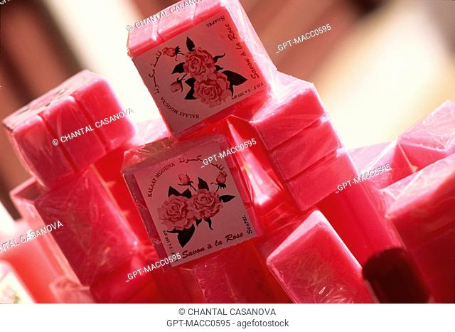 SMALL BARS OF SOAP MADE WITH EXTRACT FROM ROSES GATHERED IN THE DADES VALLEY, SOFTENING AND MOISTURIZING PROPERTIES, TRADITIONAL BODY CARE, MOROCCO, AFRICA