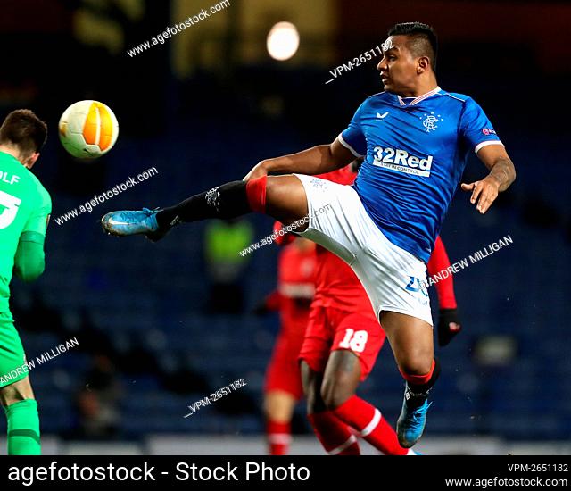 Rangers' Alfredo Morelos in action during the UEFA Europa League match at the Ibrox Stadium, Glasgow. Picture date: Thursday February 25, 2021