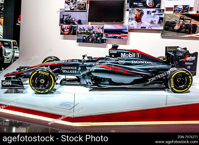 FRANKFURT - SEPT 2015: Honda Formula One F1 presented at IAA International Motor Show on September 20, 2015 in Frankfurt, Germany