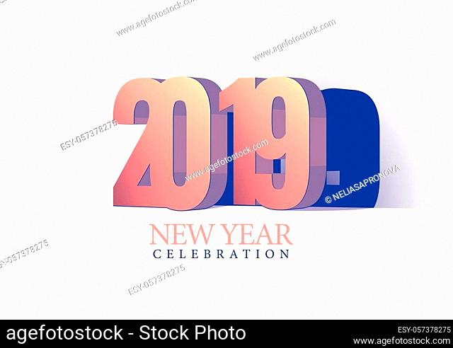 Vector text Design 2019. 3d numbers. Happy new year template greeting card