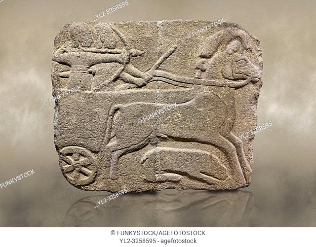 Photo of Hittite monumental relief sculpted orthostat stone panel. Limestone, Karkamis, (Kargamis), Carchemish (Karkemish), 900-700 B.C