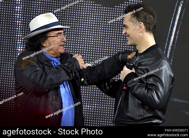 Al Bano and Pedro Alonso together with the cast of the ""Berlin"" series meets the fans in Piazzale del Pincio in Rome, for a surprise performance together with...