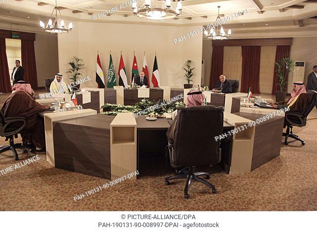 31 January 2019, Jordan, Dead Sea: The Foreign Ministers of Jordan, UAE, Egypt, Kuwait, Saudi Arabia and Bahrain attend the Arab's Foreign Ministerial...