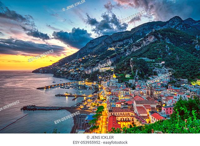 Sunset in Amalfi on the coast of the same name in Italy