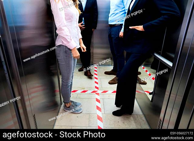 Social Distancing Marks on Floor In Elevator