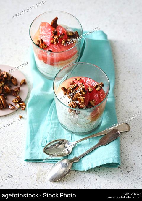 Poppy seed yoghurt mousse with grapefruit and nuts