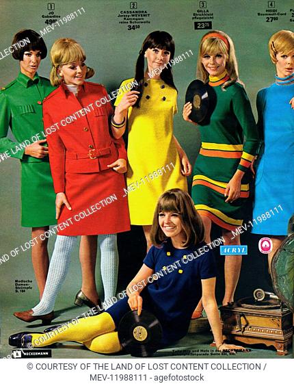 neckermann autumn winter catalogue 1967-68 - 1960s, catalogue page, hair, womenswear, tights, pop dresses, skirt suits191