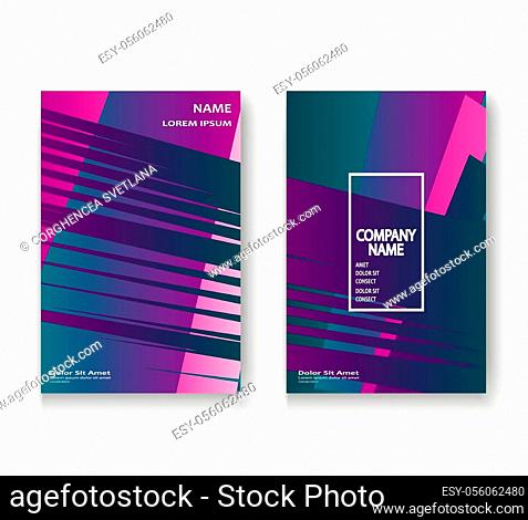Artistic cover set design vector illustration. Neon blurred purple blue gradient. Abstract retro texture geometric line pattern
