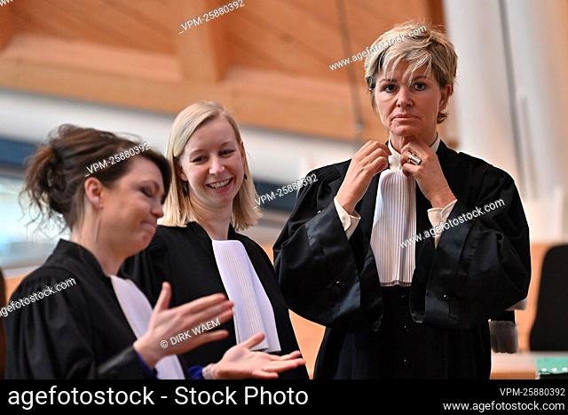 lawyer An-Sofie Raes and lawyer Christine Mussche pictured at the start of the trial of artist and theater maker Jan Fabre before the Antwerp criminal court in...