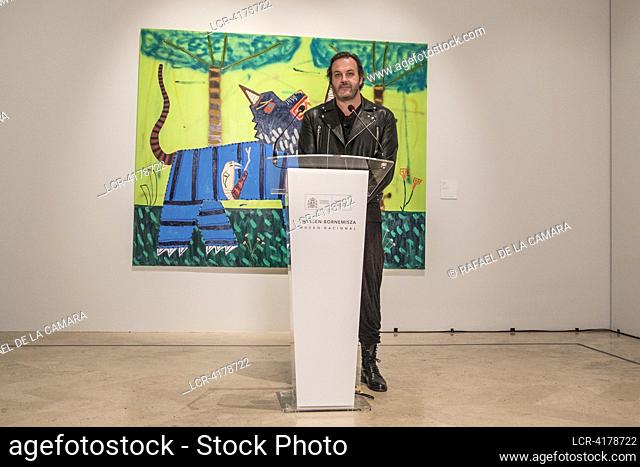 JORDY KERWICK 1982 THE EMERGING AUSTRALIAN NEW PAINTING ARTIST WITH HIS PAINTING ""UNTITLED"" 2022, NATIONAL MUSEUM THYSSEN BORNEMISZA ( BLANCA AND BORJA...