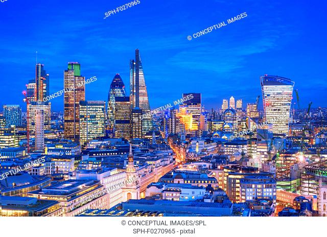 City of London, UK, at dusk